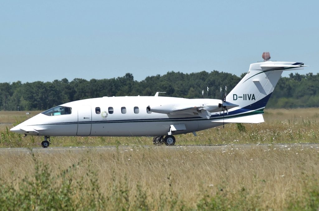 Twin-turboprop business aircraft taxiing