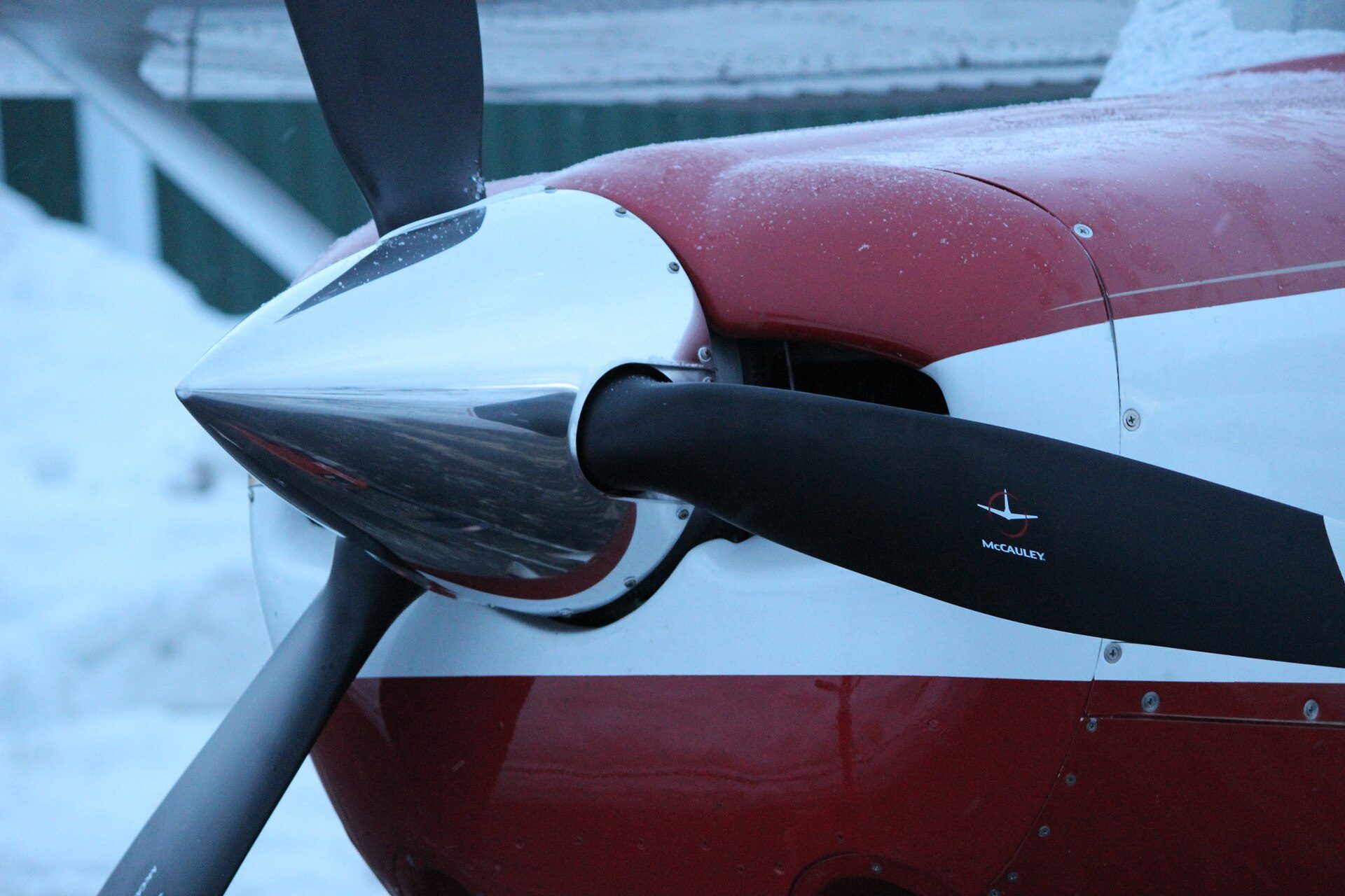 Close-up of a light aircraft propeller and spinner